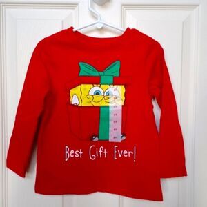 NWT‎ Old Navy Unisex 3T SPONGEBOB Christmas Long Sleeve Tee T-Shirt Red